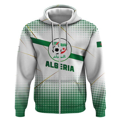Algeria Soccer Zip Hoodie with Desert Warriors Text and National Flag Design