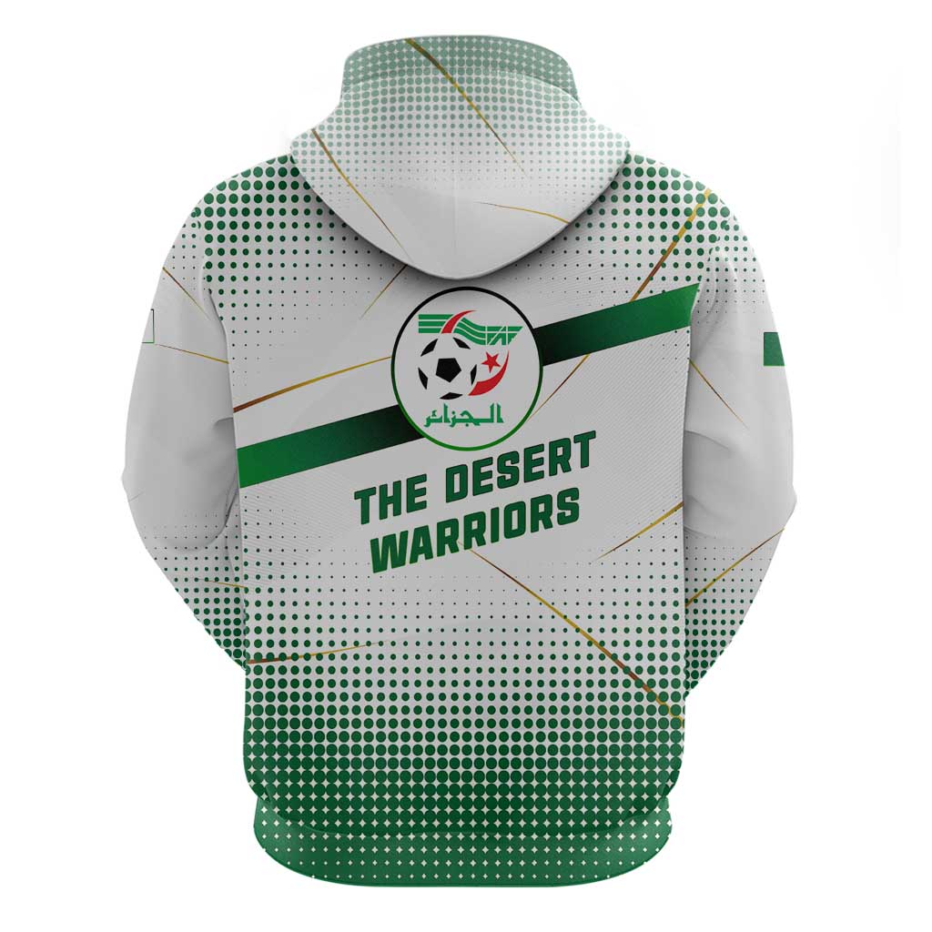 Algeria Soccer Zip Hoodie with Desert Warriors Text and National Flag Design