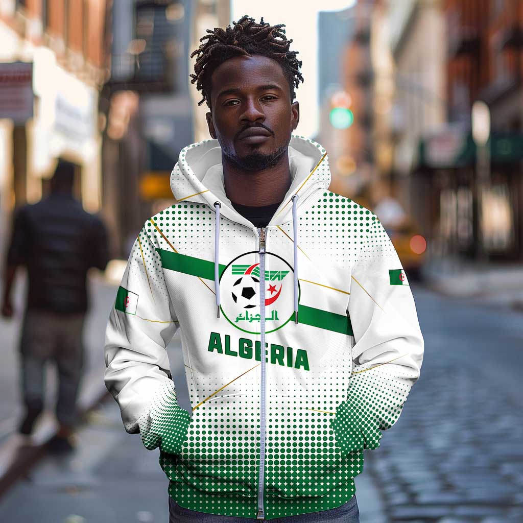 Algeria Soccer Zip Hoodie with Desert Warriors Text and National Flag Design