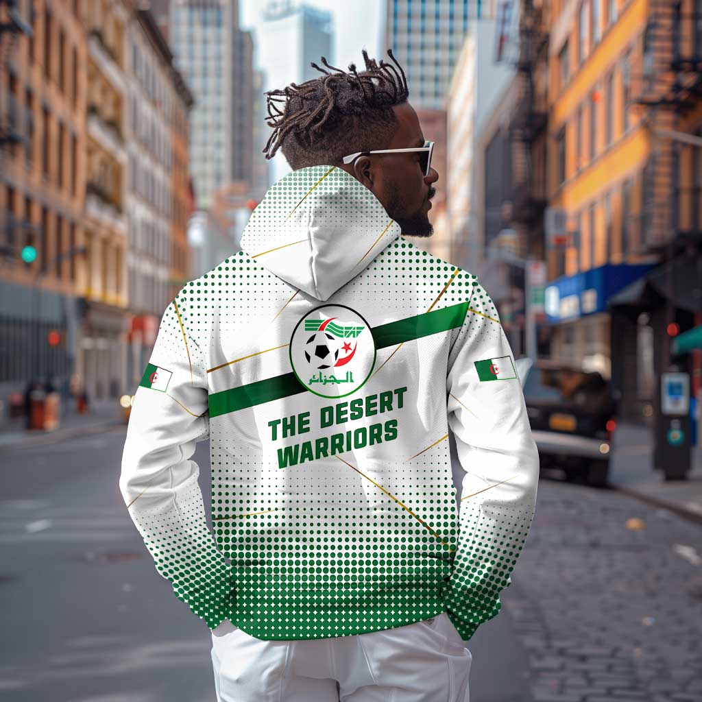 Algeria Soccer Zip Hoodie with Desert Warriors Text and National Flag Design
