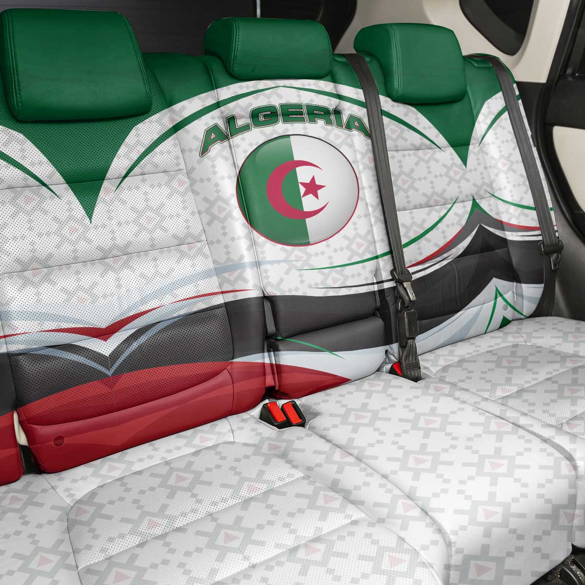 Algeria Back Car Seat Cover with National Flag and Coat of Arms Crest Design