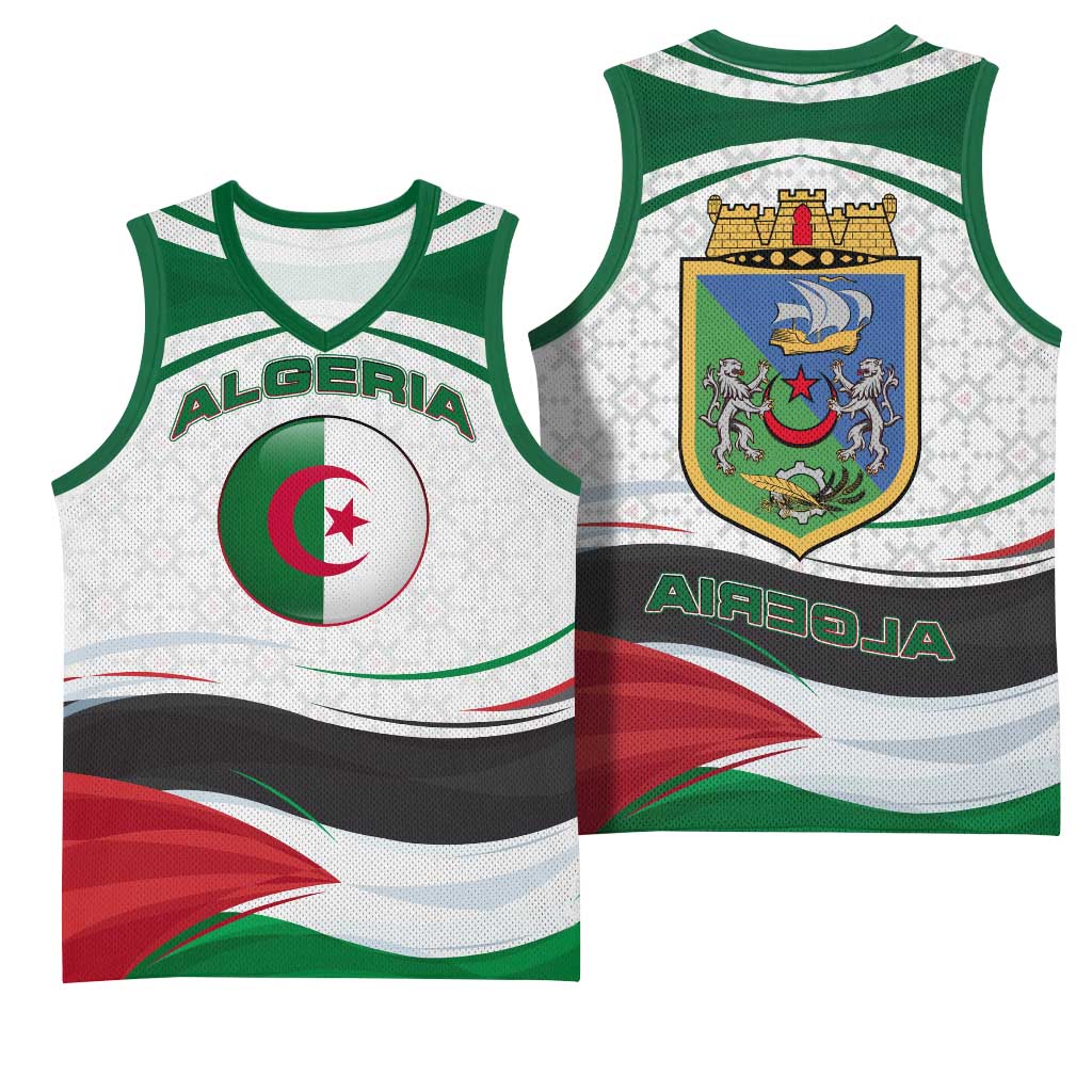 Algeria Basketball Jersey with National Flag and Coat of Arms Crest Design - African Pride