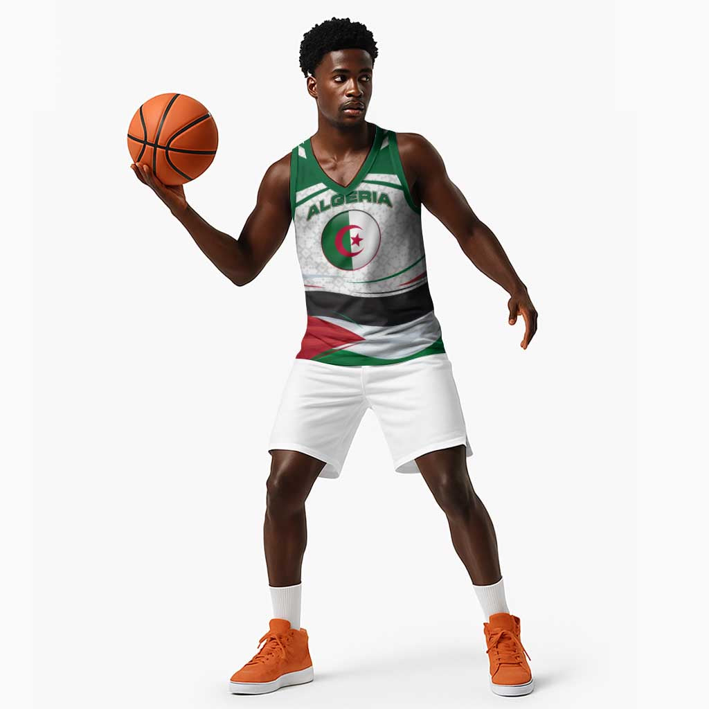 Algeria Basketball Jersey with National Flag and Coat of Arms Crest Design - African Pride