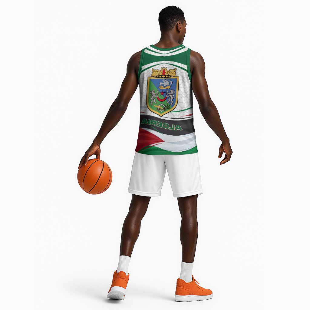Algeria Basketball Jersey with National Flag and Coat of Arms Crest Design - African Pride