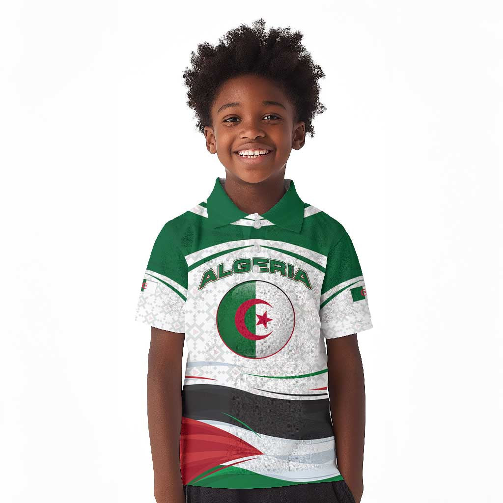 Algeria Kid Polo Shirt with National Flag and Coat of Arms Crest Design