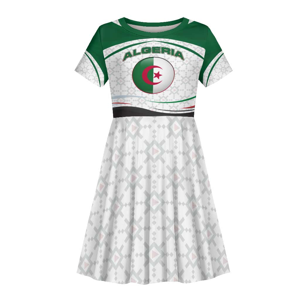 Algeria Kid Short Sleeve Dress with National Flag and Coat of Arms Crest Design