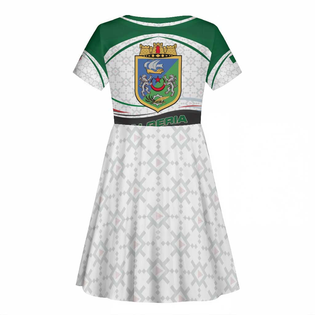 Algeria Kid Short Sleeve Dress with National Flag and Coat of Arms Crest Design