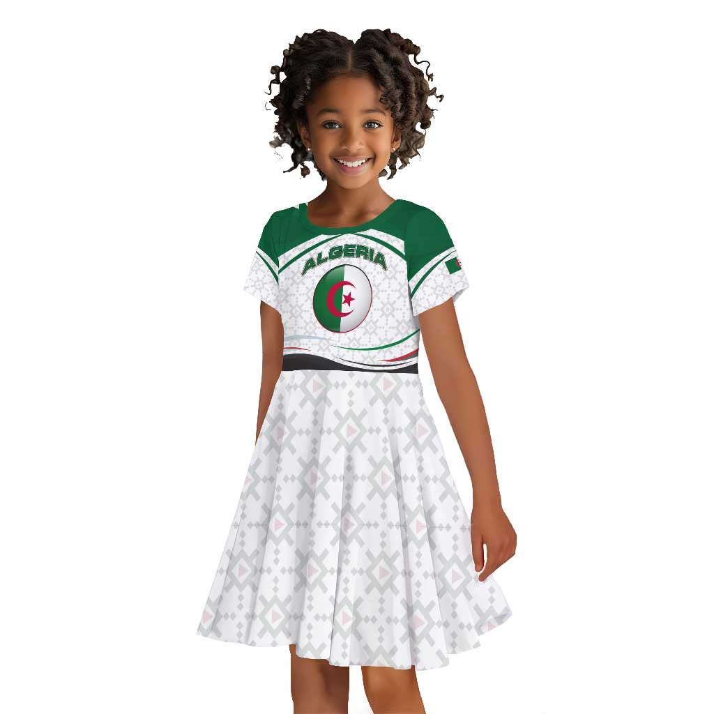 Algeria Kid Short Sleeve Dress with National Flag and Coat of Arms Crest Design