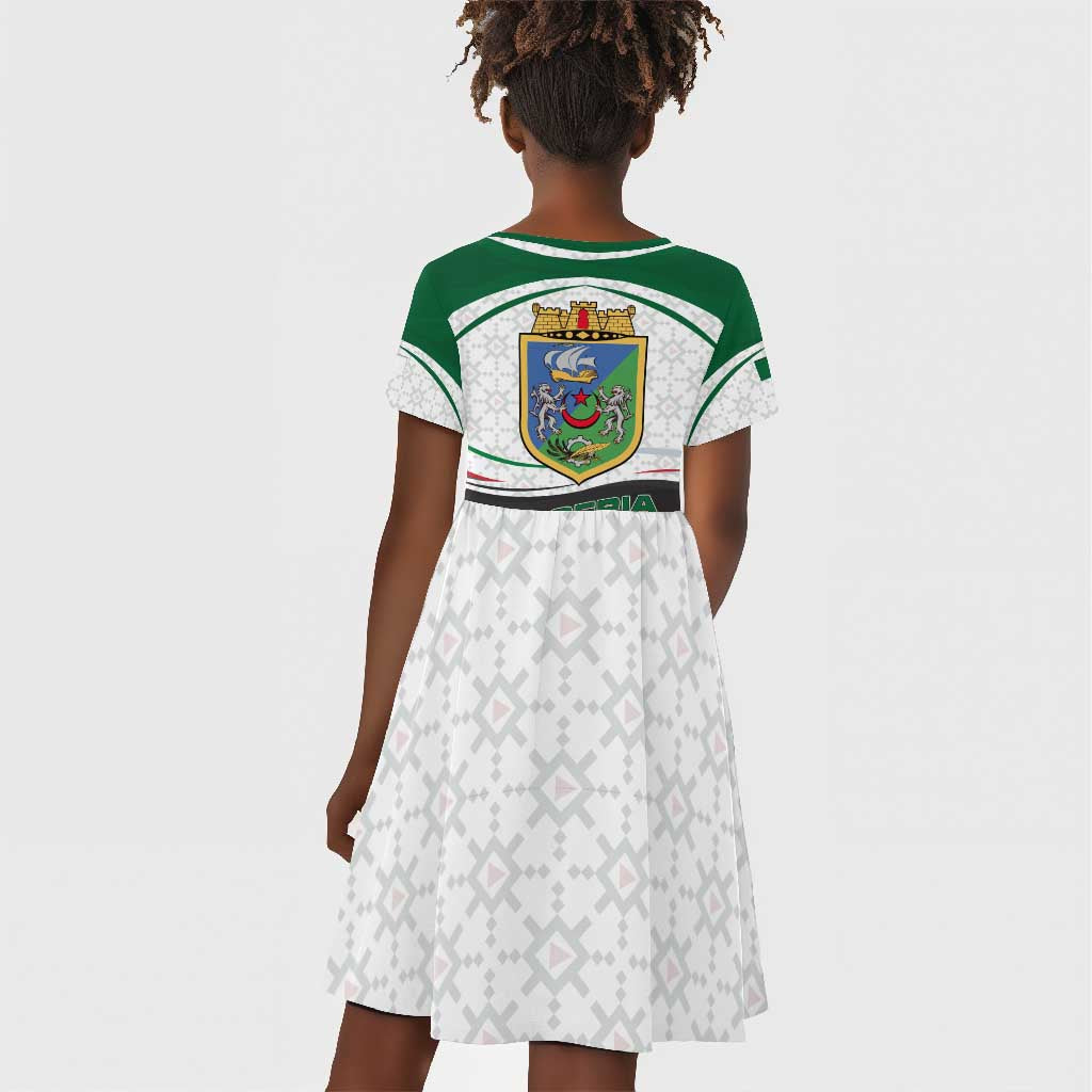 Algeria Kid Short Sleeve Dress with National Flag and Coat of Arms Crest Design