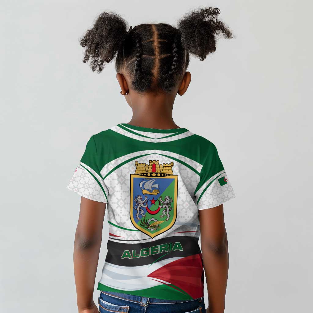Algeria Kid T shirt with National Flag and Coat of Arms Crest Design