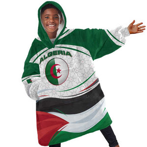Algeria Kid Wearable Blanket Hoodie with National Flag and Coat of Arms Crest Design