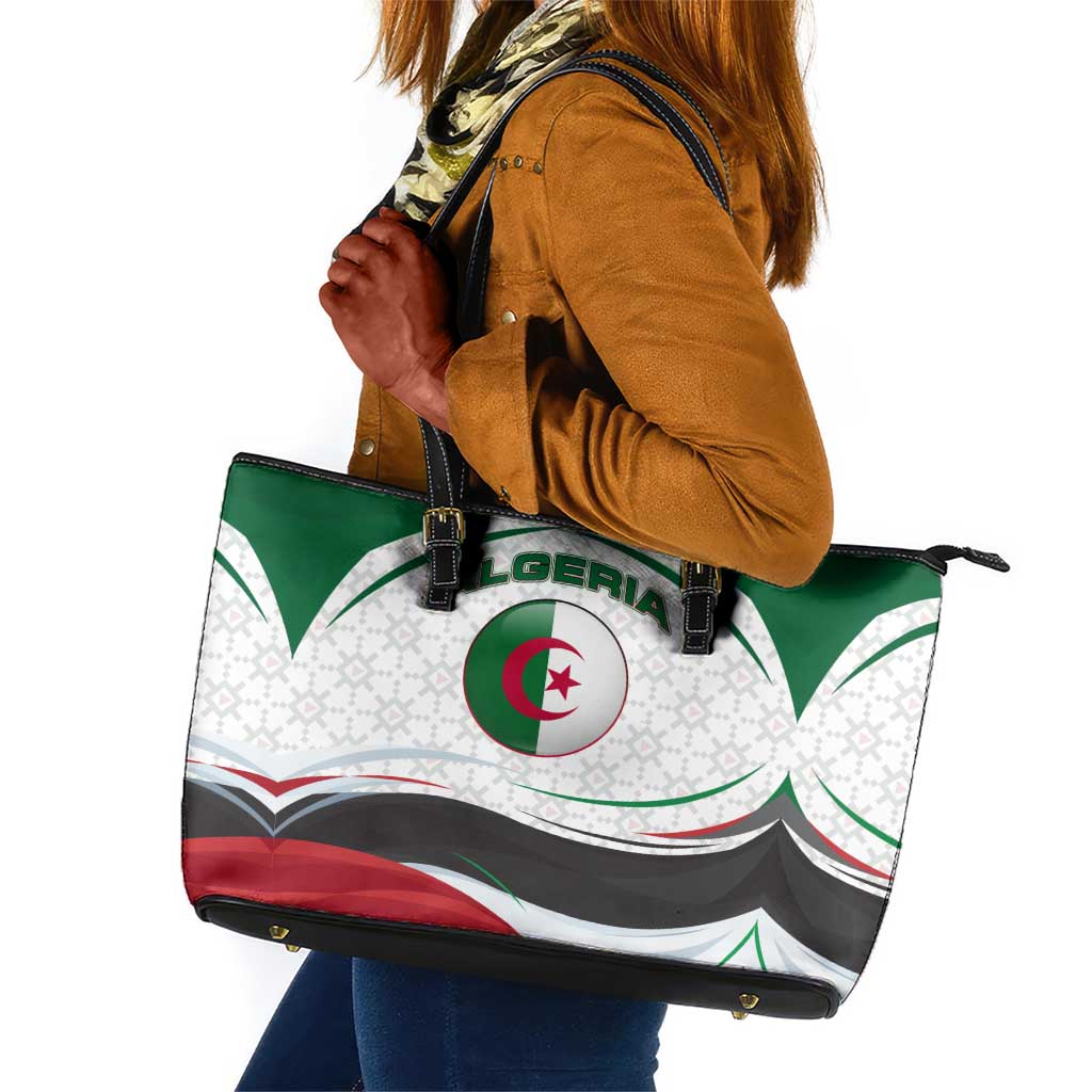 Algeria Leather Tote Bag with National Flag and Coat of Arms Crest Design