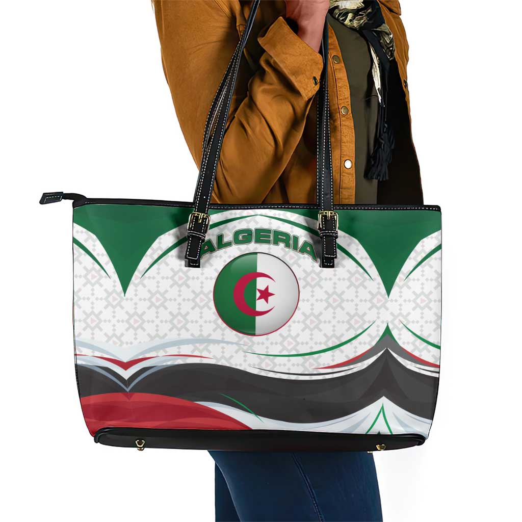 Algeria Leather Tote Bag with National Flag and Coat of Arms Crest Design