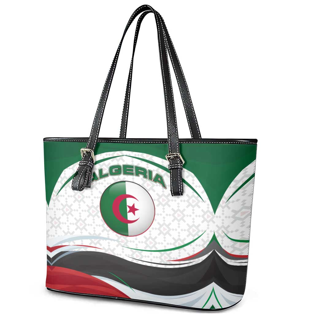 Algeria Leather Tote Bag with National Flag and Coat of Arms Crest Design