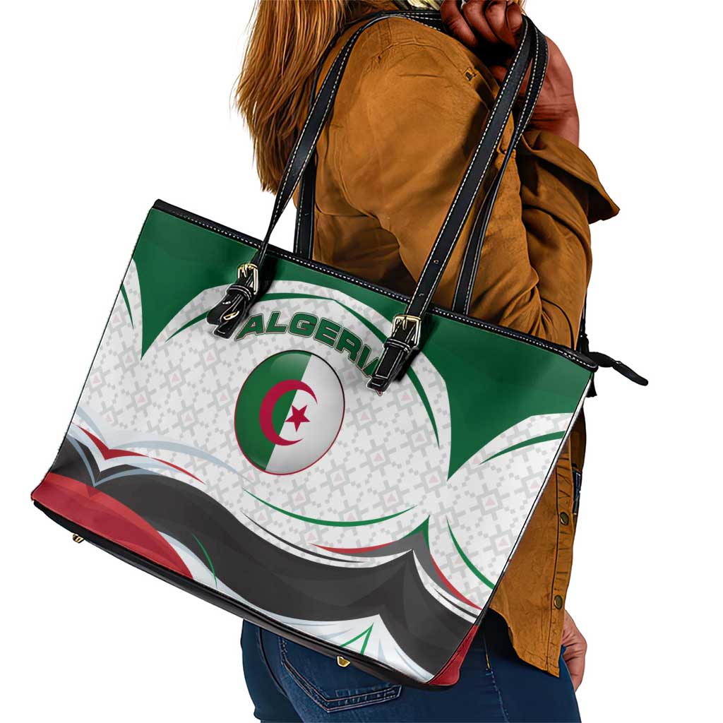 Algeria Leather Tote Bag with National Flag and Coat of Arms Crest Design