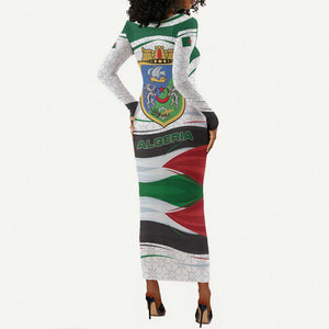 Algeria Long Sleeve Bodycon Dress with National Flag and Coat of Arms Crest Design
