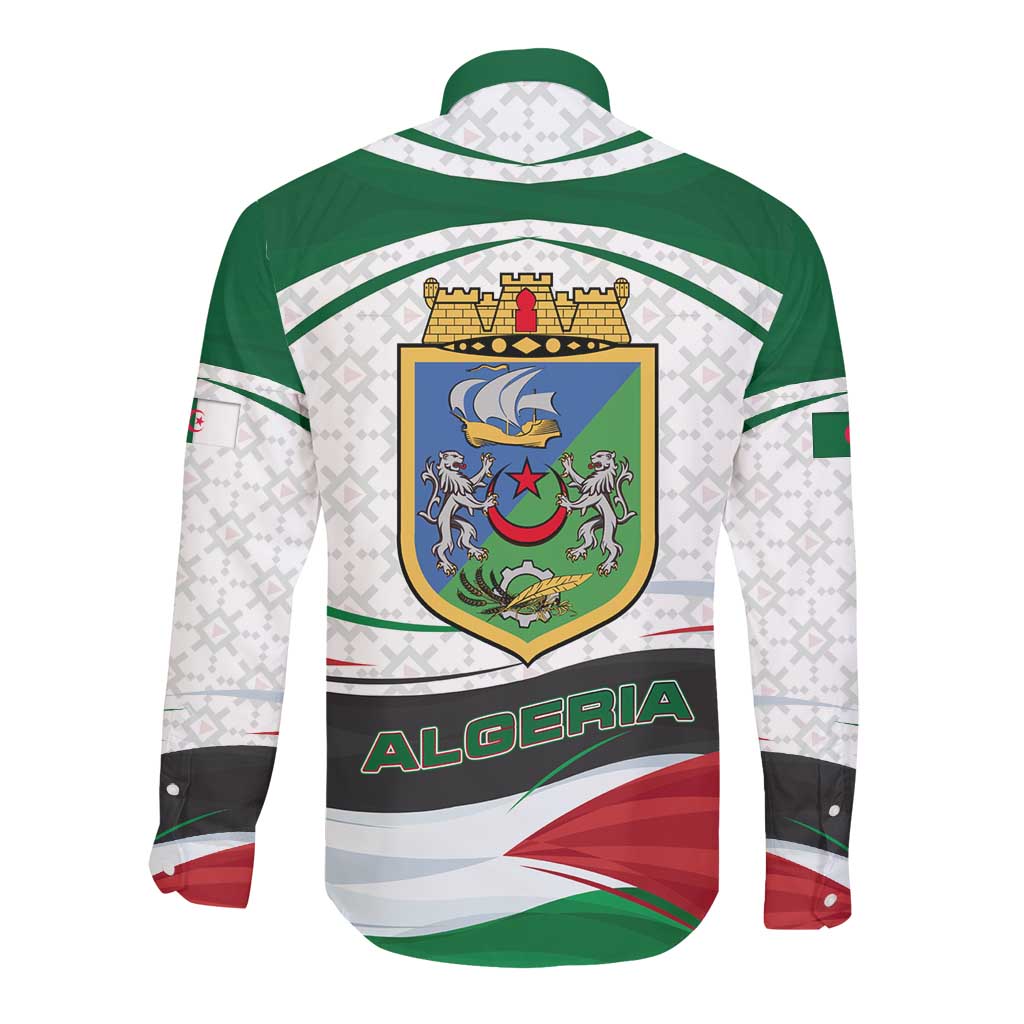 Algeria Long Sleeve Button Shirt with National Flag and Coat of Arms Crest Design