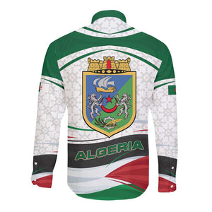 Algeria Long Sleeve Button Shirt with National Flag and Coat of Arms Crest Design