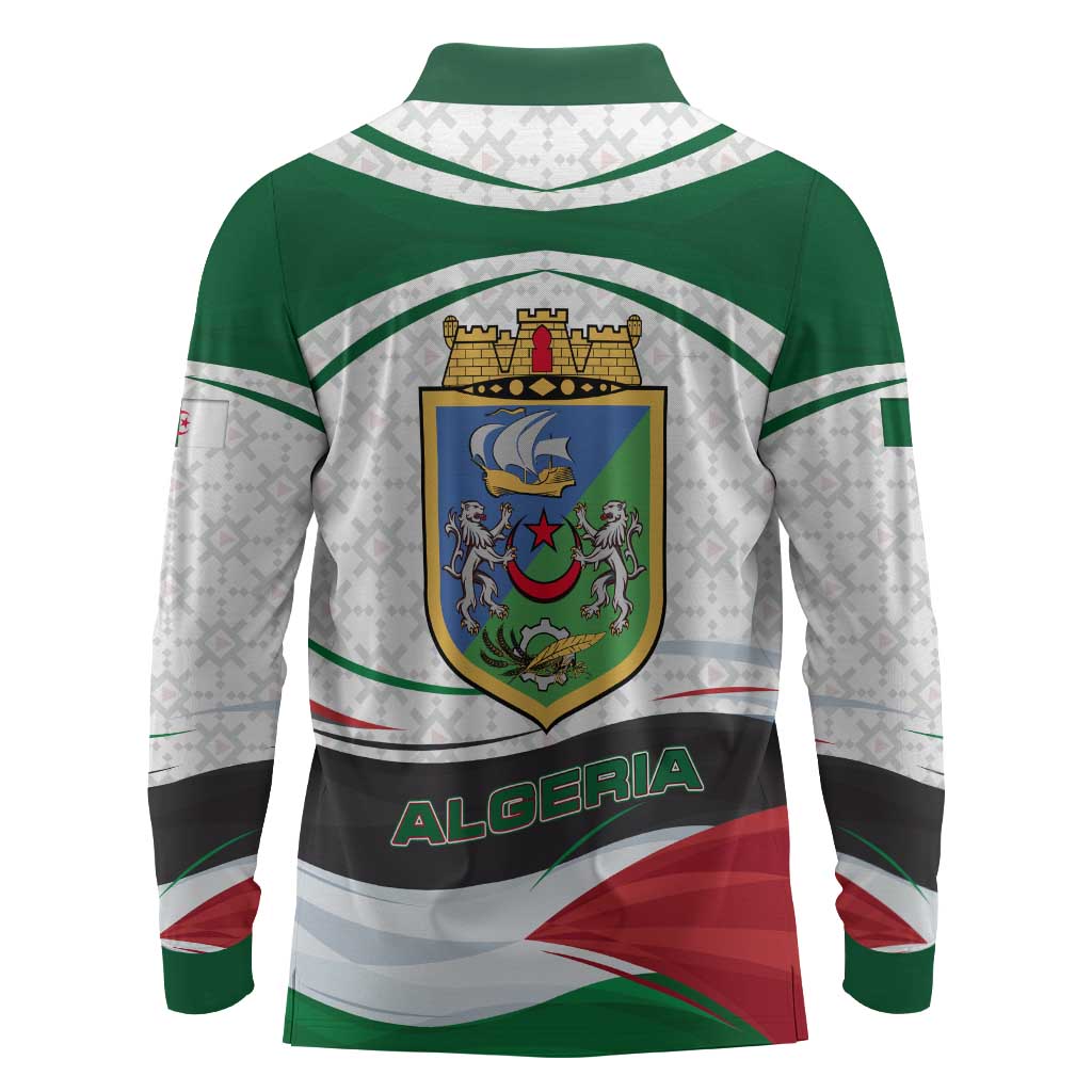 Algeria Long Sleeve Polo Shirt with National Flag and Coat of Arms Crest Design