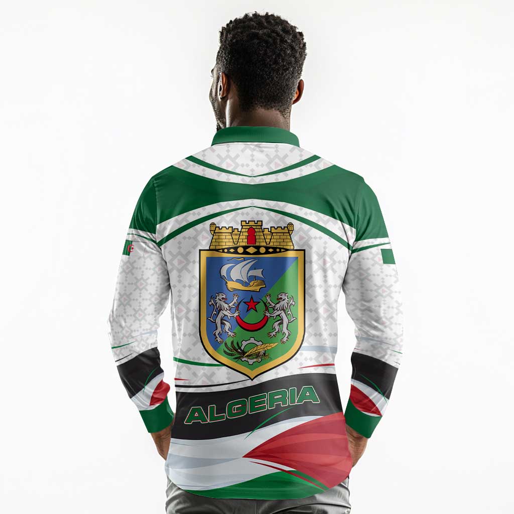 Algeria Long Sleeve Polo Shirt with National Flag and Coat of Arms Crest Design