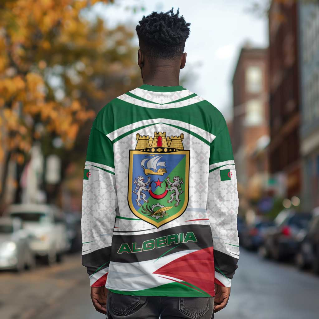 Algeria Long Sleeve Shirt with National Flag and Coat of Arms Crest Design