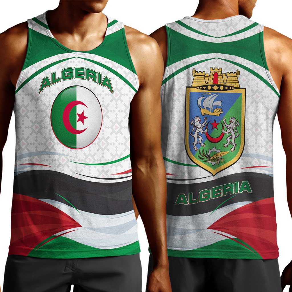 Algeria Men Tank Top with National Flag and Coat of Arms Crest Design