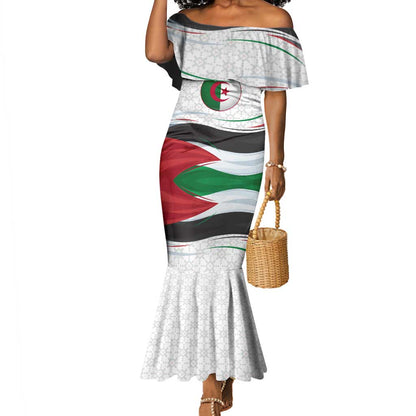 Algeria Mermaid Dress with National Flag and Coat of Arms Crest Design