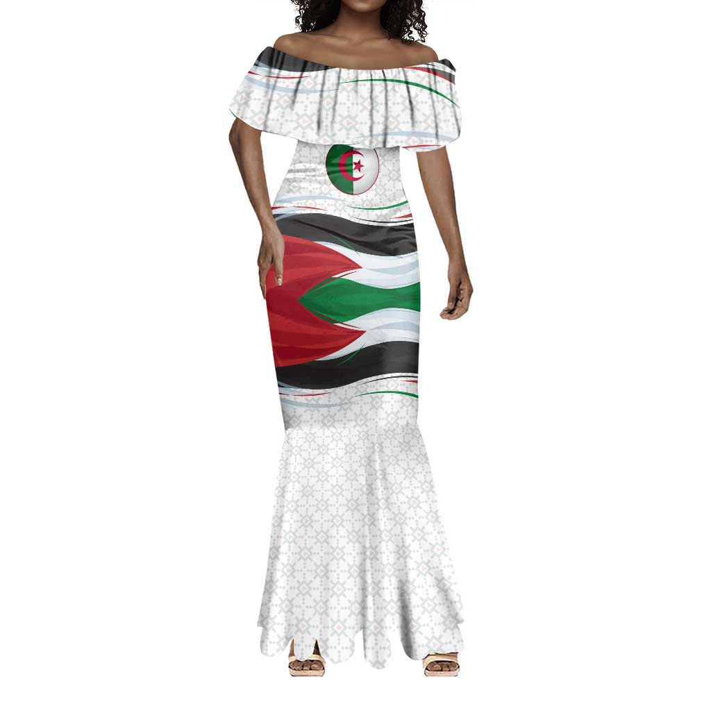 Algeria Mermaid Dress with National Flag and Coat of Arms Crest Design