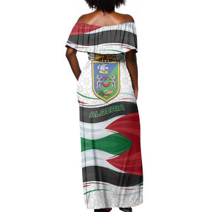 Algeria Off Shoulder Maxi Dress with National Flag and Coat of Arms Crest Design