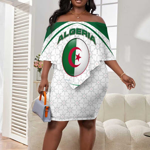 Algeria Off Shoulder Short Dress with National Flag and Coat of Arms Crest Design