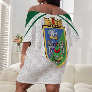 Algeria Off Shoulder Short Dress with National Flag and Coat of Arms Crest Design