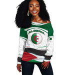 Algeria Off Shoulder Sweater with National Flag and Coat of Arms Crest Design