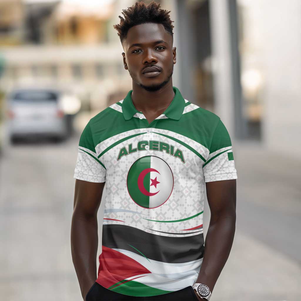 Algeria Polo Shirt with National Flag and Coat of Arms Crest Design