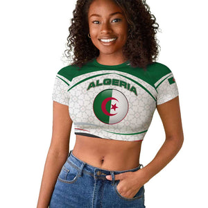 Algeria Raglan Cropped T shirt with National Flag and Coat of Arms Crest Design