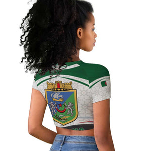 Algeria Raglan Cropped T shirt with National Flag and Coat of Arms Crest Design