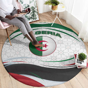 Algeria Round Carpet with National Flag and Coat of Arms Crest Design