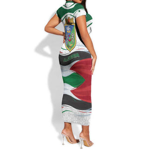 Algeria Short Sleeve Bodycon Dress with National Flag and Coat of Arms Crest Design