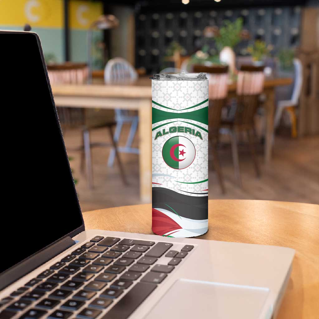 Algeria Skinny Tumbler with National Flag and Coat of Arms Crest Design