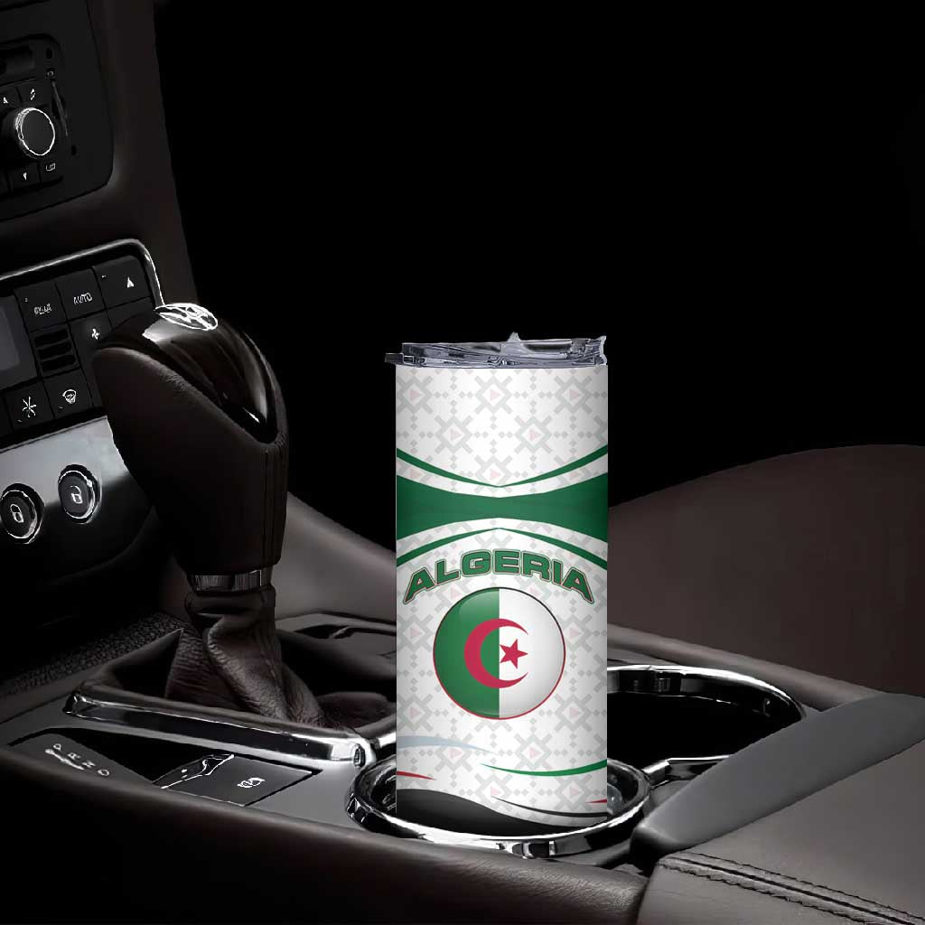 Algeria Skinny Tumbler with National Flag and Coat of Arms Crest Design