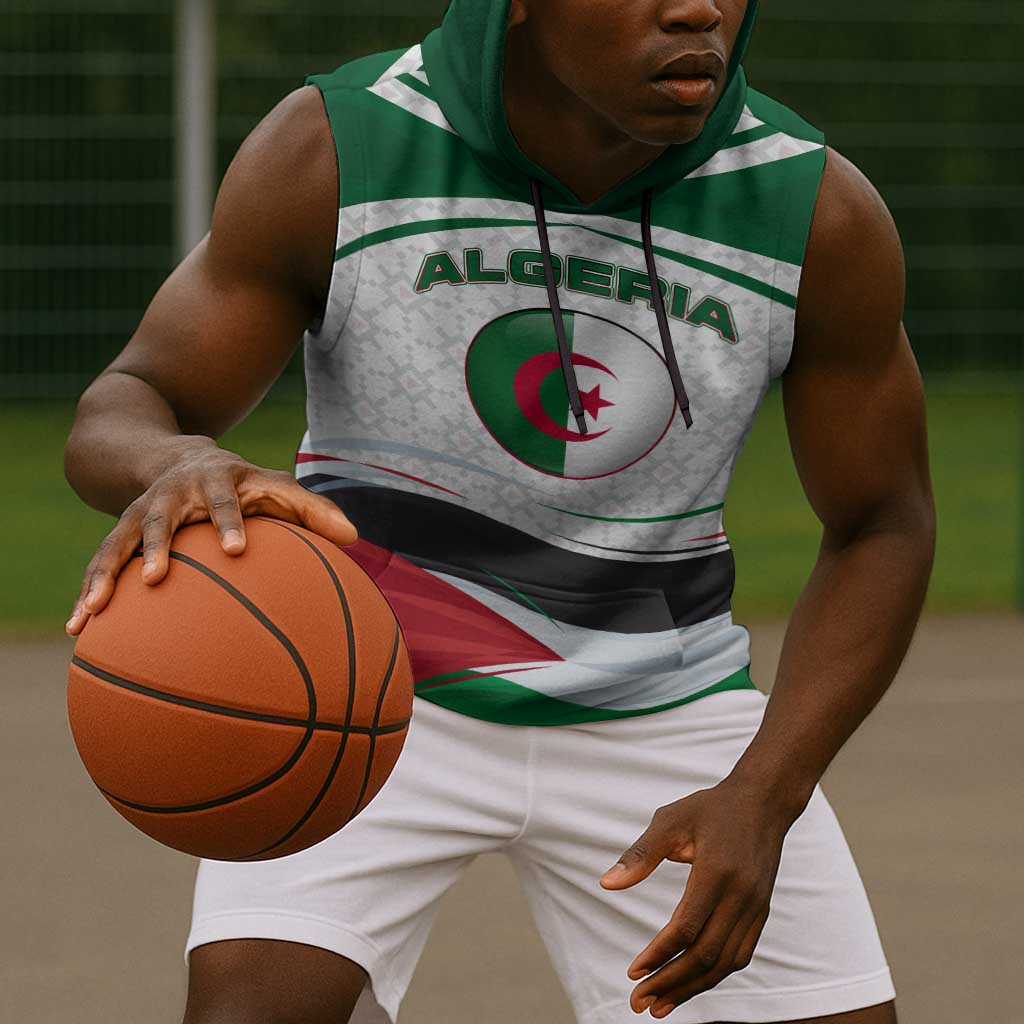 Algeria Sleeveless Hoodie with National Flag and Coat of Arms Crest Design - African Pride