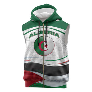 Algeria Sleeveless Zip Hoodie with National Flag and Coat of Arms Crest Design - African Pride