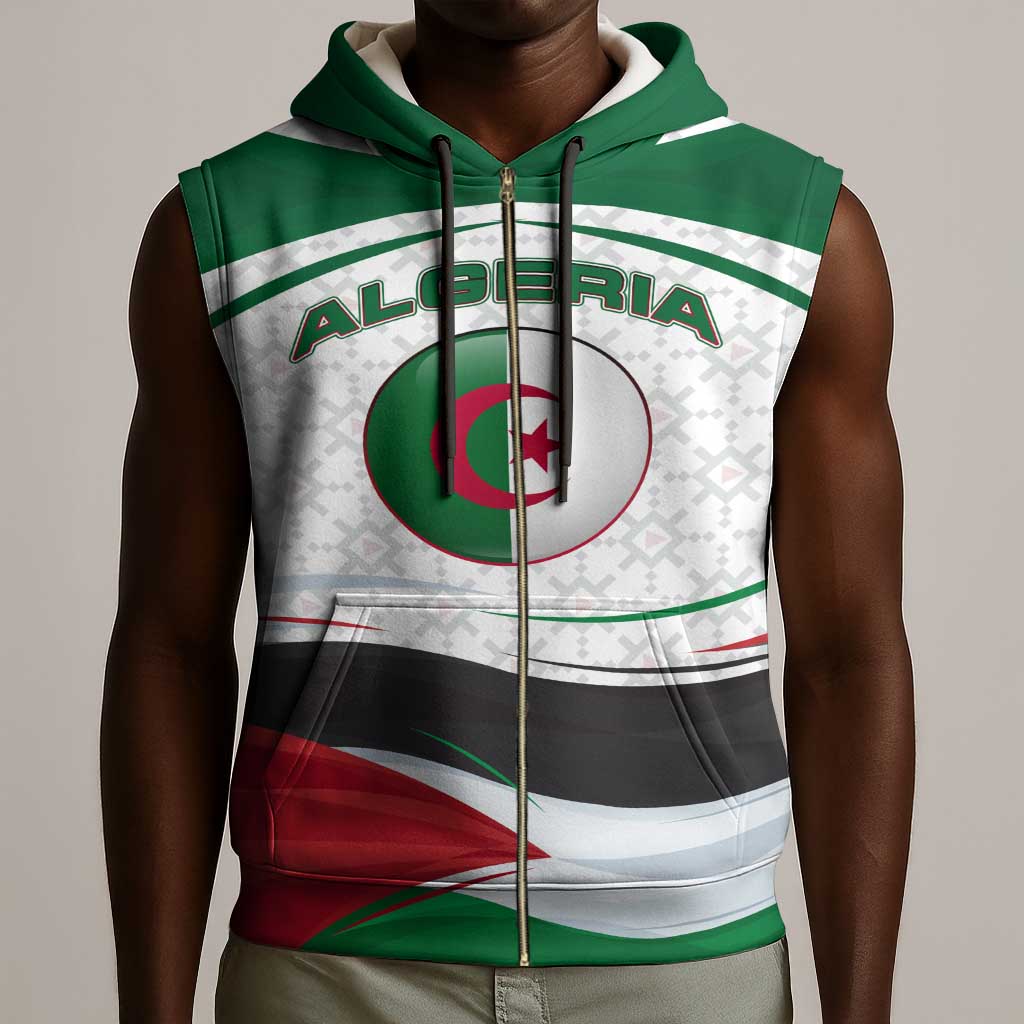 Algeria Sleeveless Zip Hoodie with National Flag and Coat of Arms Crest Design - African Pride