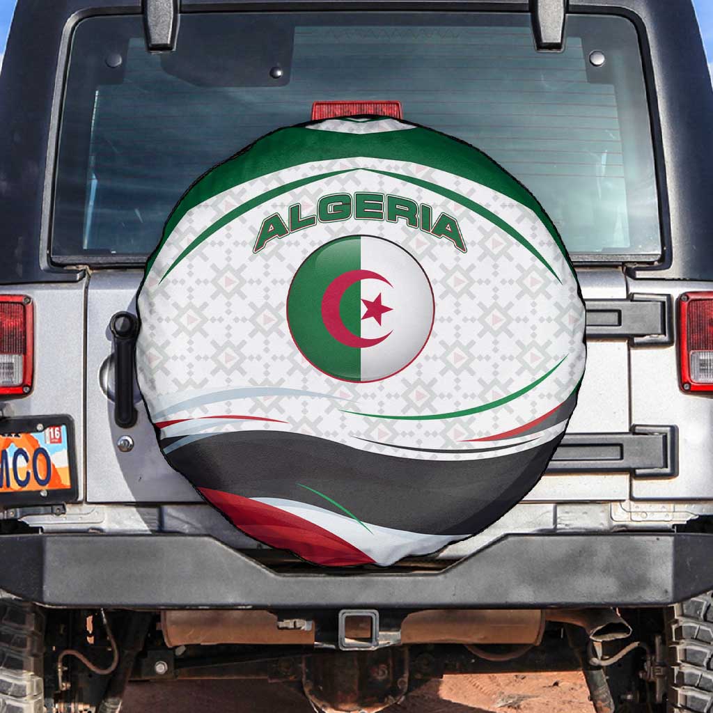 Algeria Spare Tire Cover with National Flag and Coat of Arms Crest Design