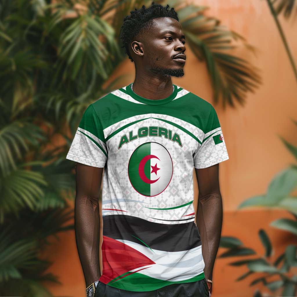 Algeria T shirt with National Flag and Coat of Arms Crest Design