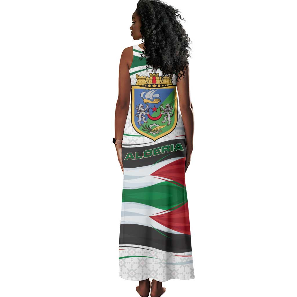 Algeria Tank Maxi Dress with National Flag and Coat of Arms Crest Design