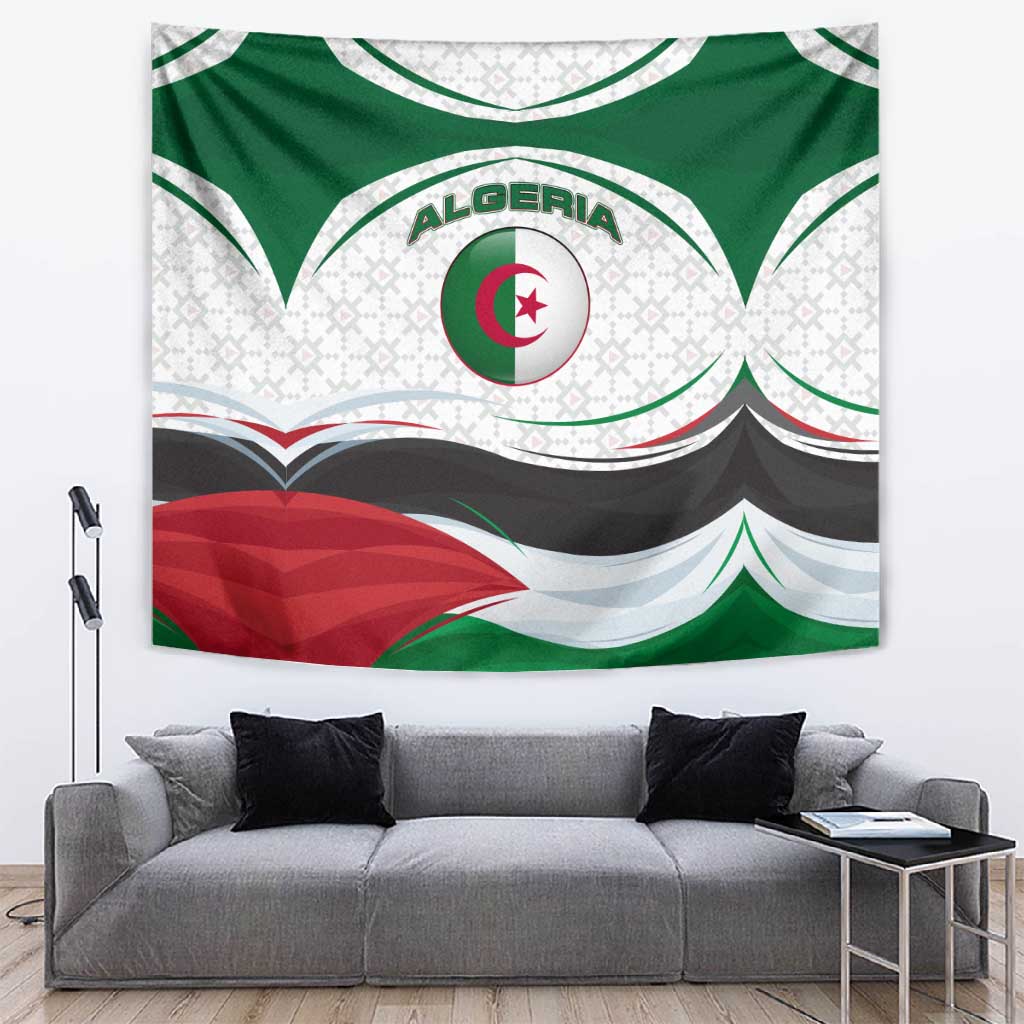 Algeria Tapestry with National Flag and Coat of Arms Crest Design