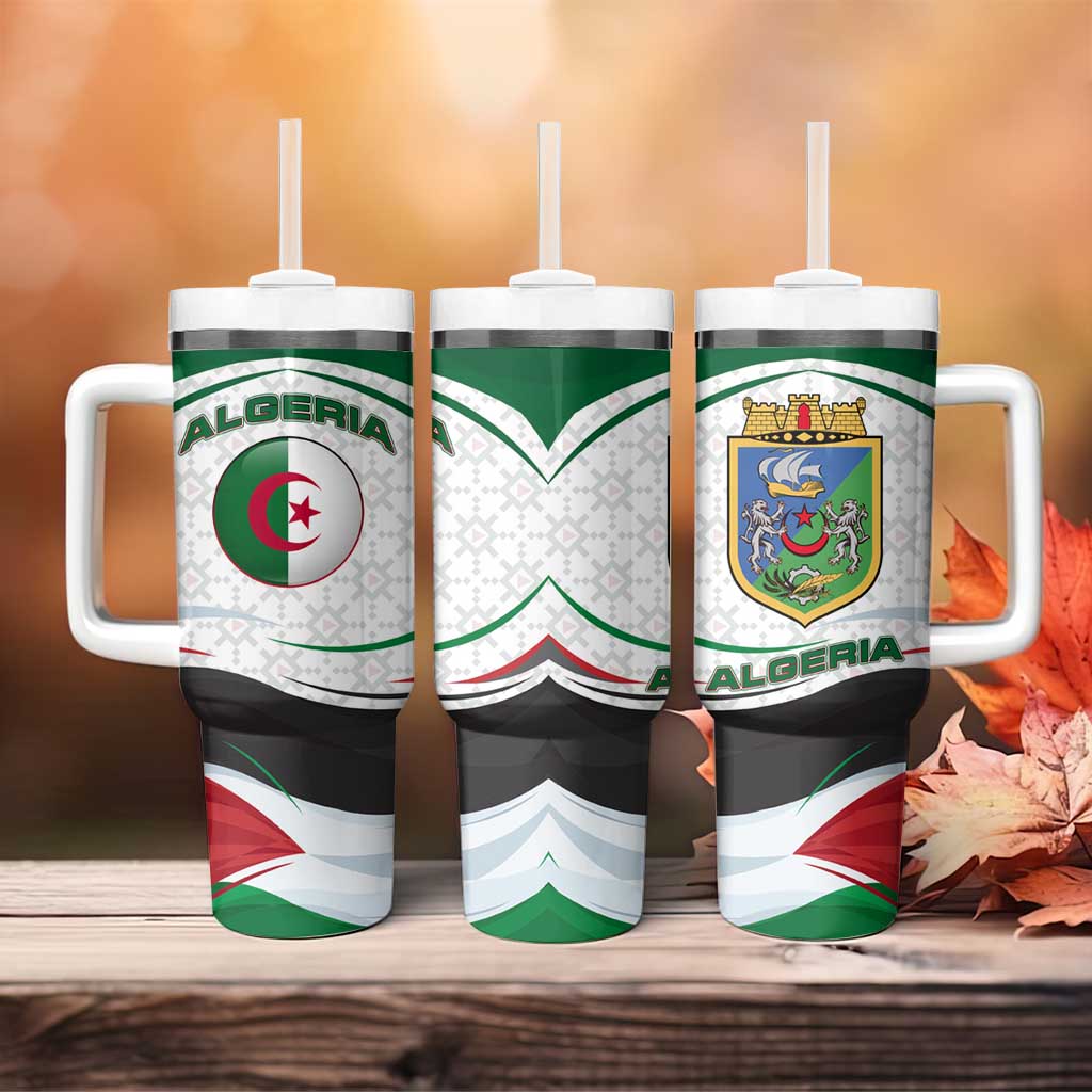 Algeria Tumbler With Handle with National Flag and Coat of Arms Crest Design