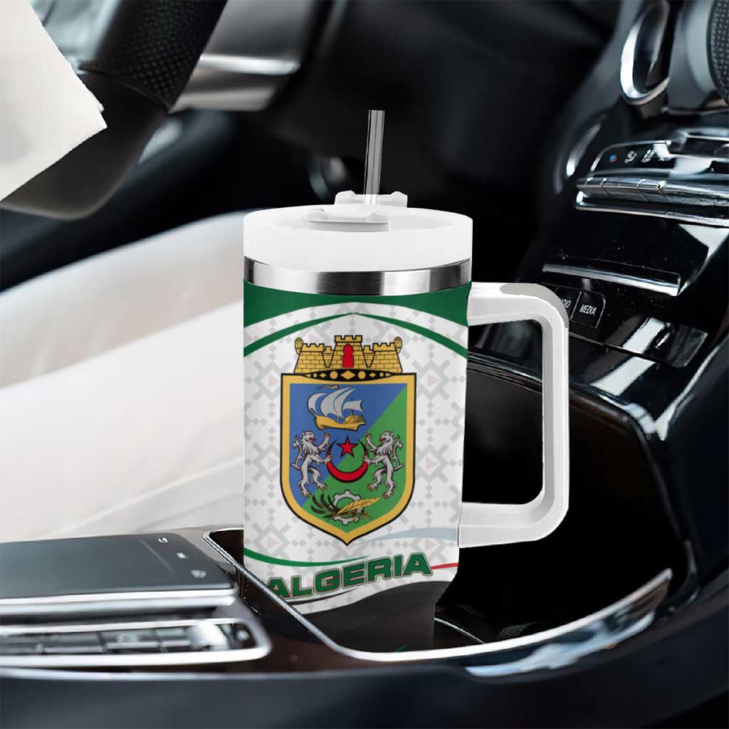 Algeria Tumbler With Handle with National Flag and Coat of Arms Crest Design