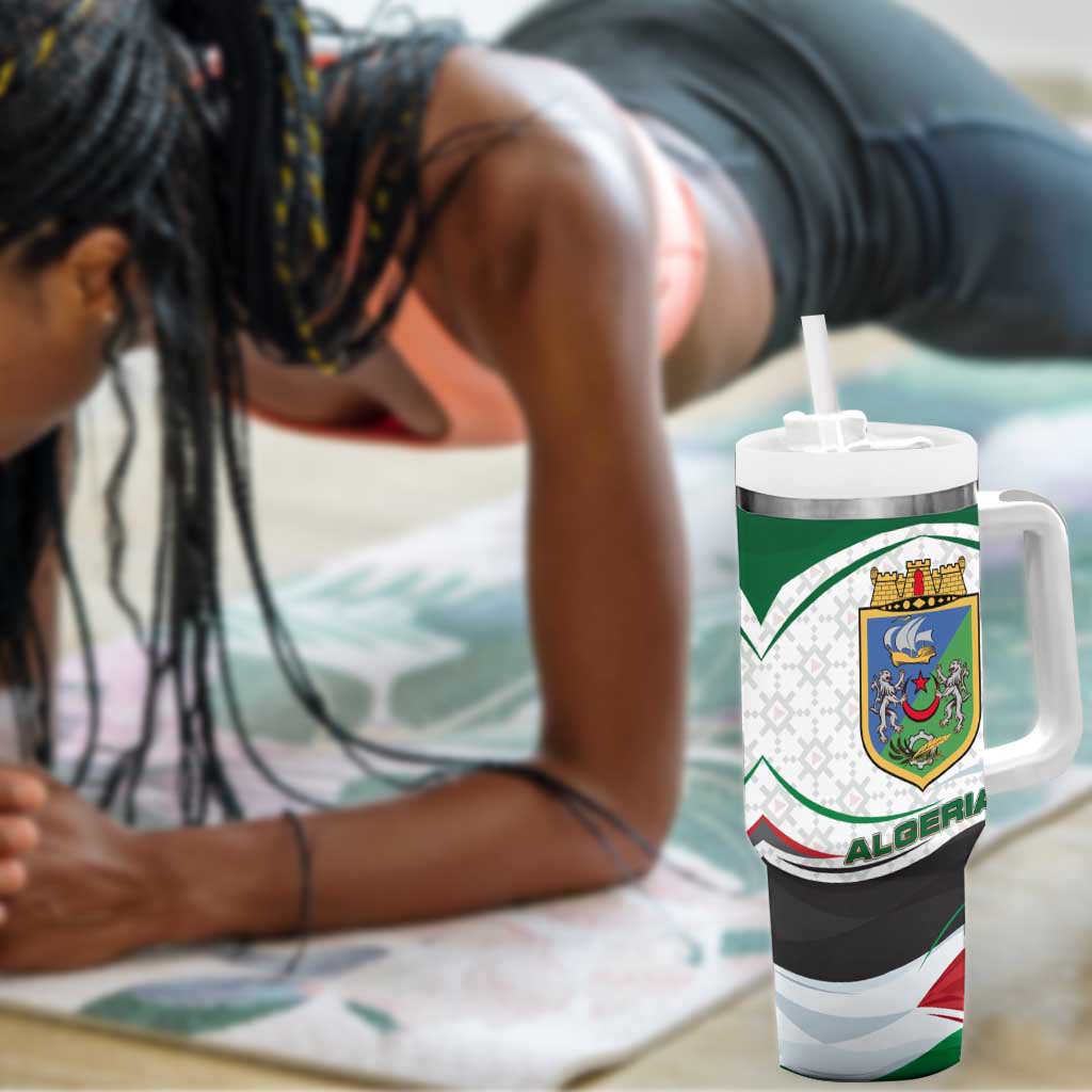 Algeria Tumbler With Handle with National Flag and Coat of Arms Crest Design