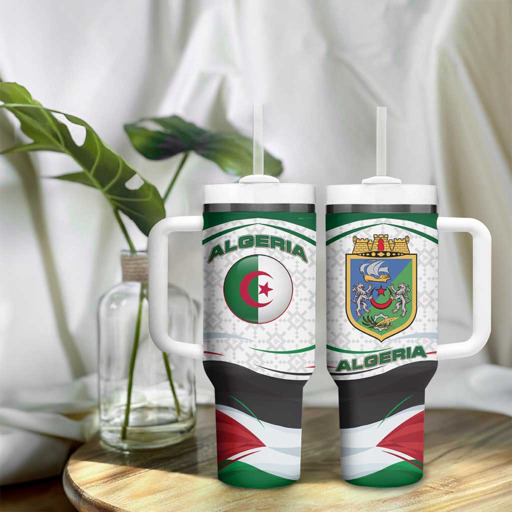 Algeria Tumbler With Handle with National Flag and Coat of Arms Crest Design